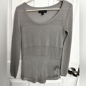Rock & Republic long gray silver metallic open knit see through sweater Small